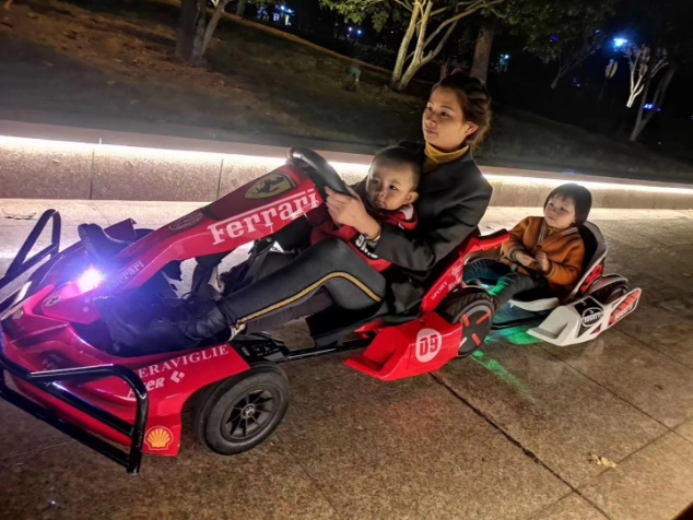 Double Seat Parenting Style Battery Powered Kart Racing, Electric Go Kart Pedal Electrical Go Karting Car for Adult Kids