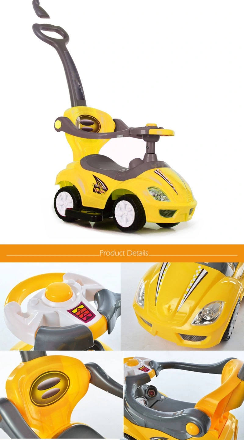 Hebei Factory Plastic Baby Push Cars for Kids Baby Ride on Push Magic Swing Cars 3 in 1 Deluxe Mega Car with Horn Music